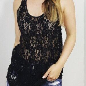 EC ARITZIA WILFRED Madeline Lace Tank Top - Black - Size M